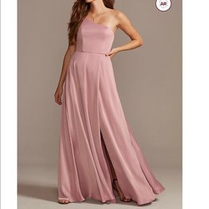 David’s Bridal Crepe-Back Satin One-Shoulder Bridesmaid Dress
